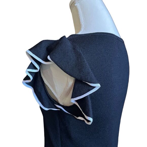St John Collection By Marie Gray Knit Flutter Sleeve Ruffle Hem Dress Black US 2 - Picture 7 of 11